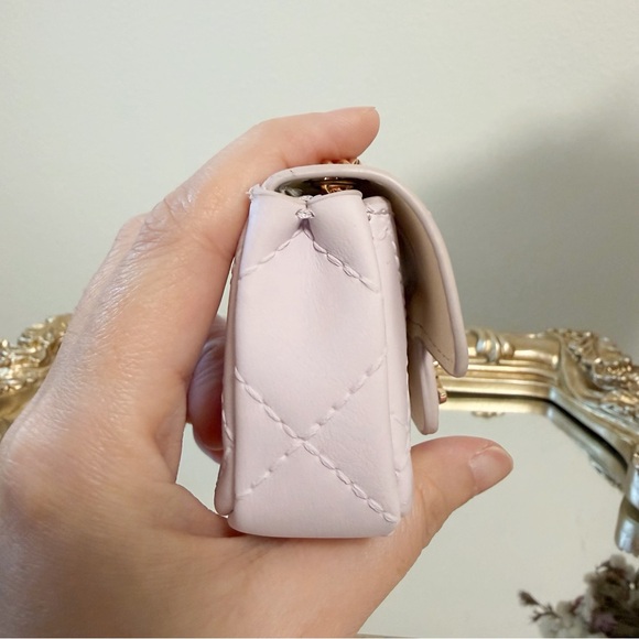 Mini Quilted Flap Bag, Soft Lavender Purple, Magnetic Closure - Picture 5 of 7